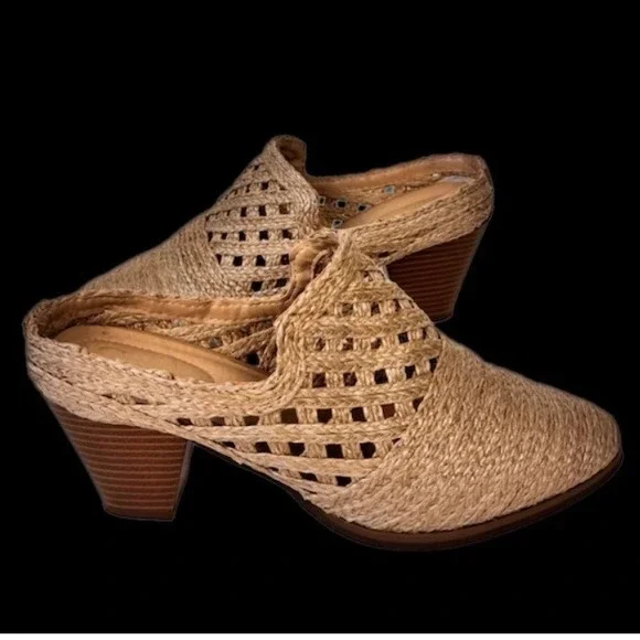 Comfort est. 1946 Woven Mules Women 8W Natural Boho Straw Block Heel Shoes - Picture 11 of 16